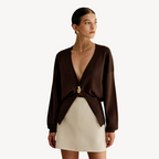 R&B | Damen Strick V-Ausschnitt Cardigan Pullover