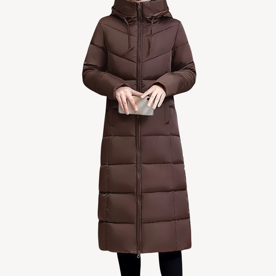 R&B | Damen Lange Pufferjacke mit Kapuze