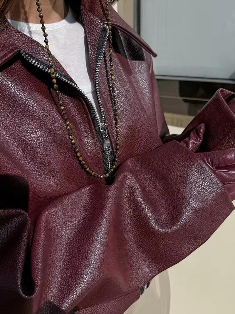 R&B | Burgunder Faux-Lederjacke