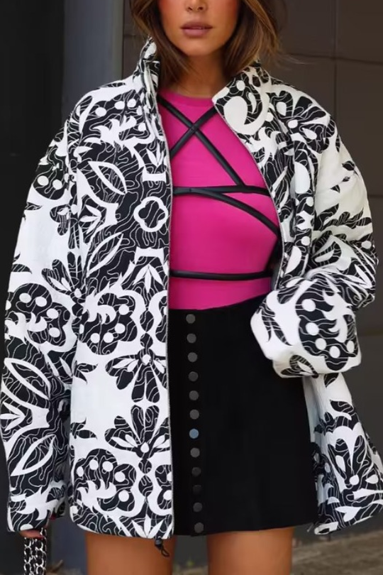 R&B | Stehkragen Bedruckte Casual Baumwolljacke