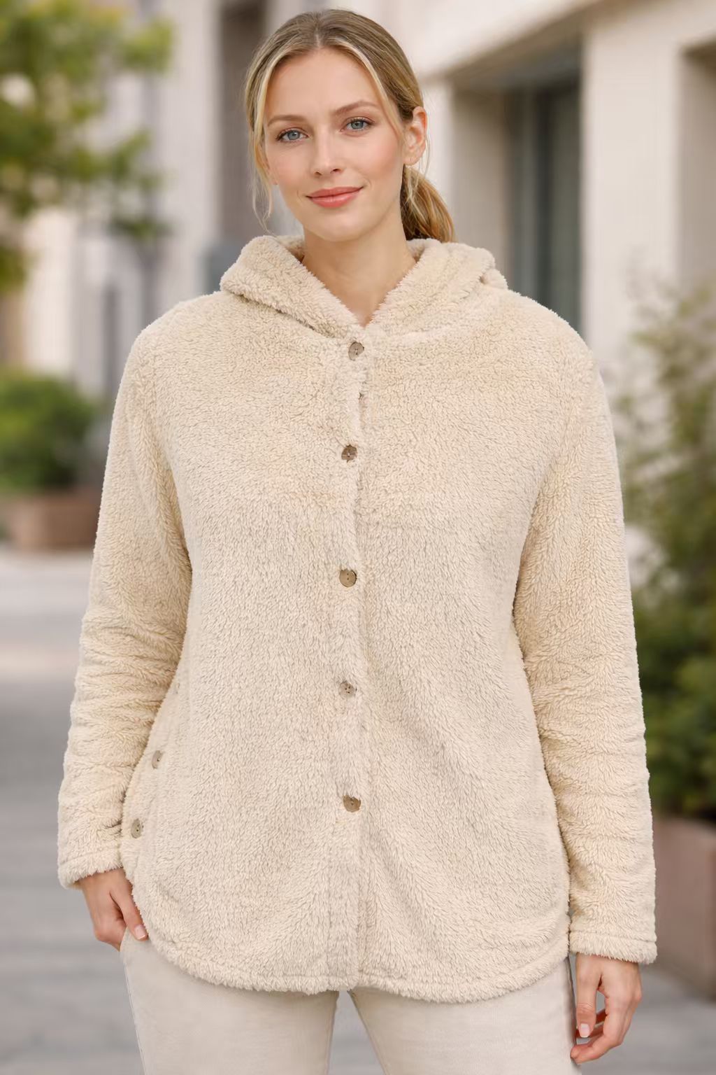 Damen Kuscheljacke mit Kapuze und Taschen R&B