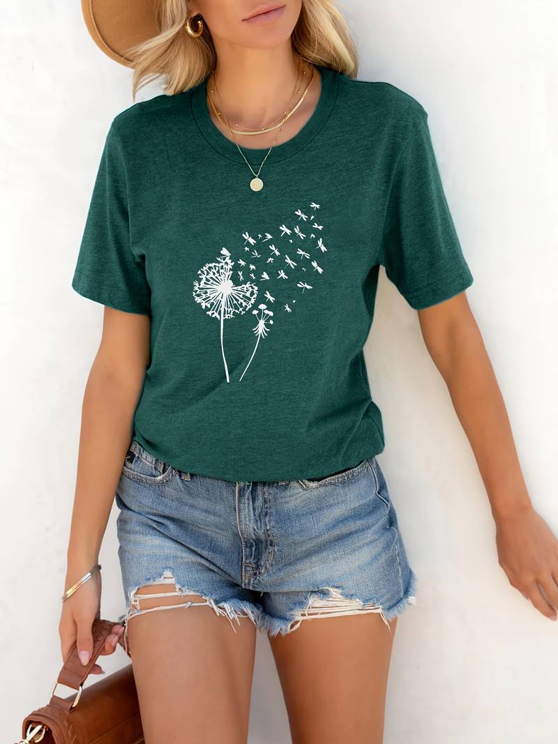 R&B – T-Shirt Mit Löwenzahn-Print Und Rundhalsausschnitt