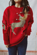R&B | Weihnachtsmuster Gestrickter Rundhalsausschnitt Langarmpullover
