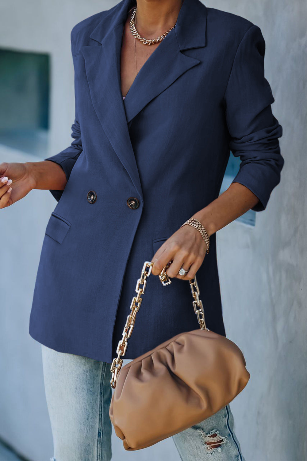 R&B | Doppelreihiger Blazer mit gepolsterten Schultern und Taschen