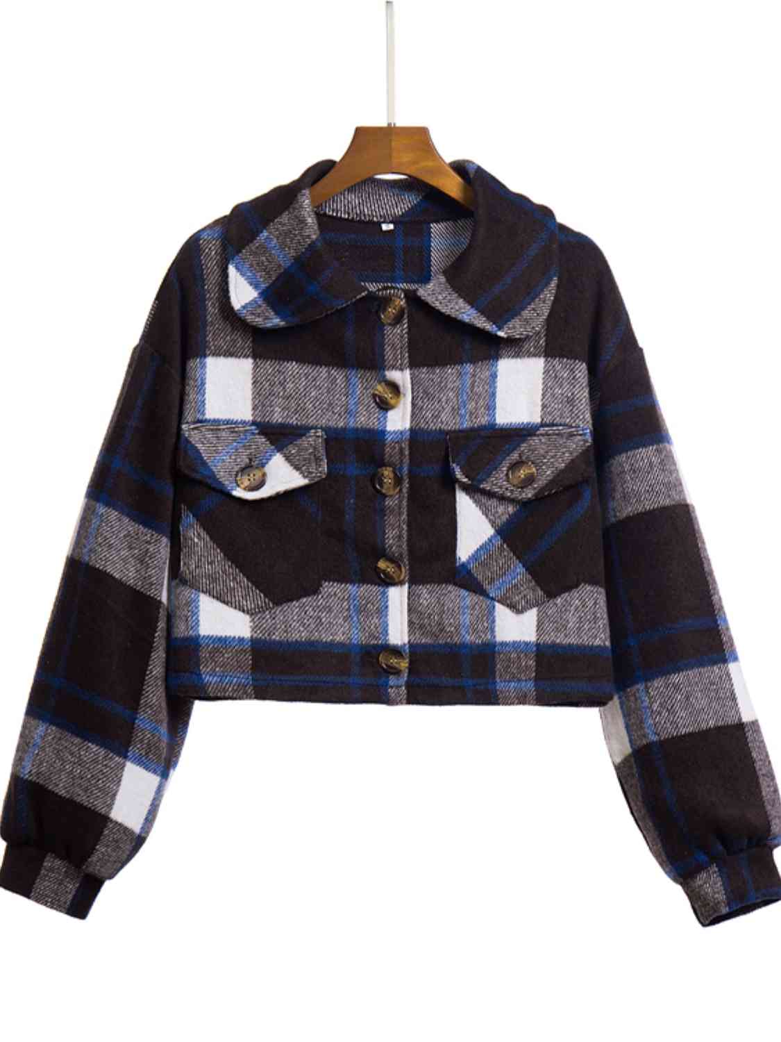 R&B | Karierter Knopf-Front-Jacke mit Taschen