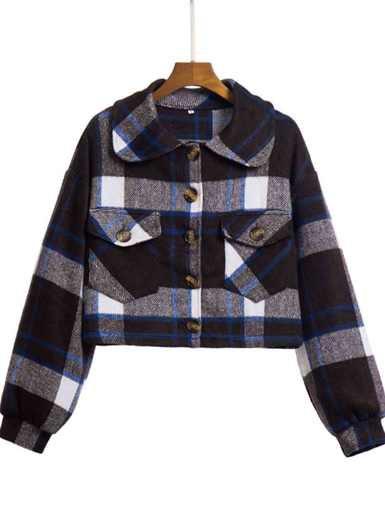 R&B | Karierter Knopf-Front-Jacke mit Taschen