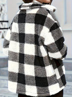 R&B | Gitter Teddyjacke mit Knöpfen und Taschen Polyester Warm und Stilvoll