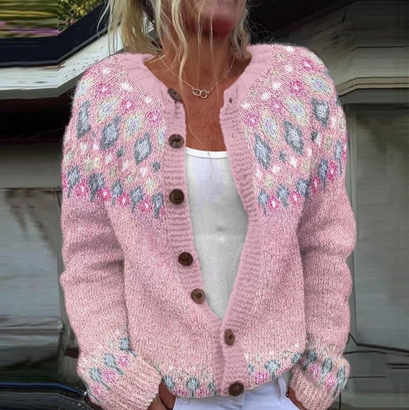 R&B | Strickcardigan mit Muster Stilvolle Knöpfe Warm und Gemütlich