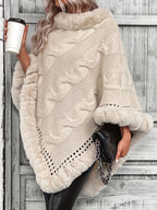 R&B | Poncho mit Kunstpelzrand und Grobstrickmuster Acryl Elegant und Warm