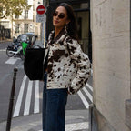 R&B | Jacke mit Kuhmuster, Reverskragen und Stylischen Druckknöpfen
