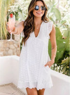 R&B | Jacquard-Kleid mit hohlem V-Ausschnitt aus Spitze