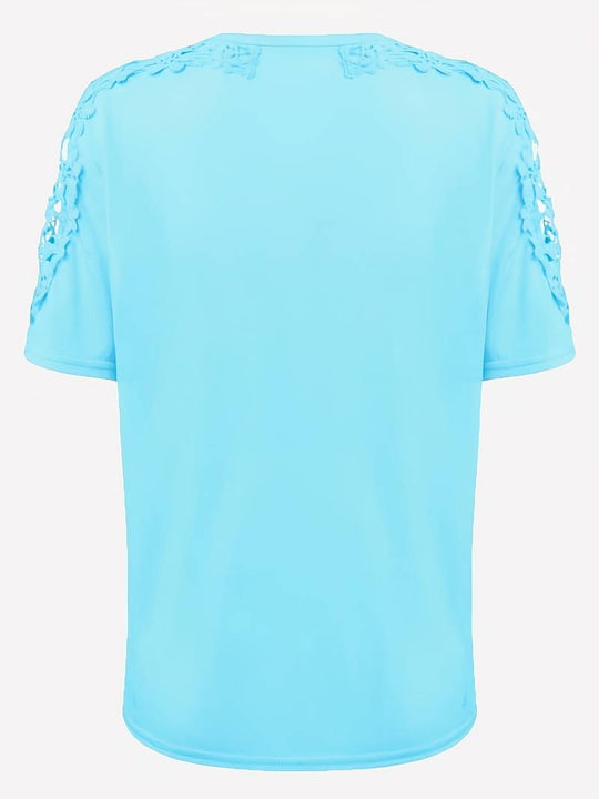 R&B | Unifarbenes Rundhals-T-Shirt Mit Spitze Naht