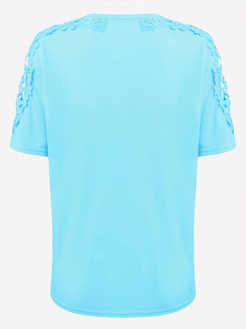 R&B | Unifarbiges T-Shirt mit Rundhalsausschnitt und Spitzennaht