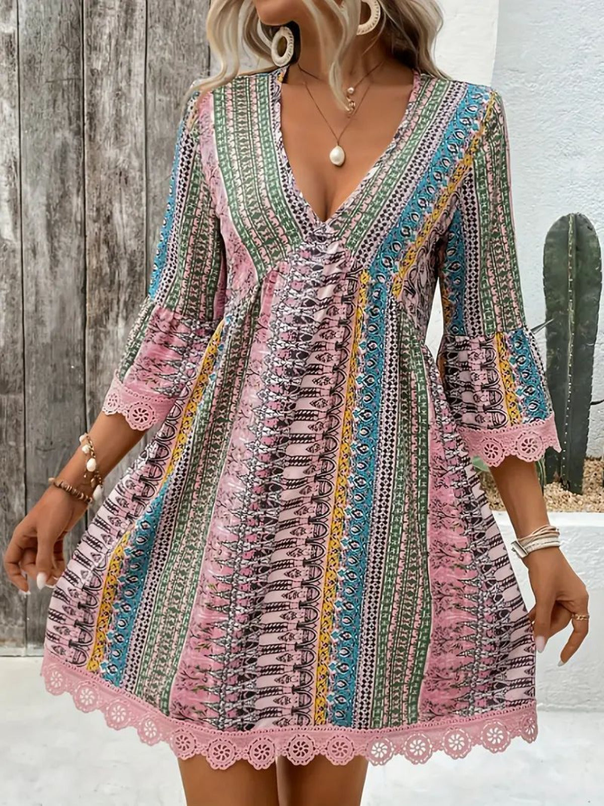 R&B | Bedrucktes Freizeitkleid mit V-Ausschnitt