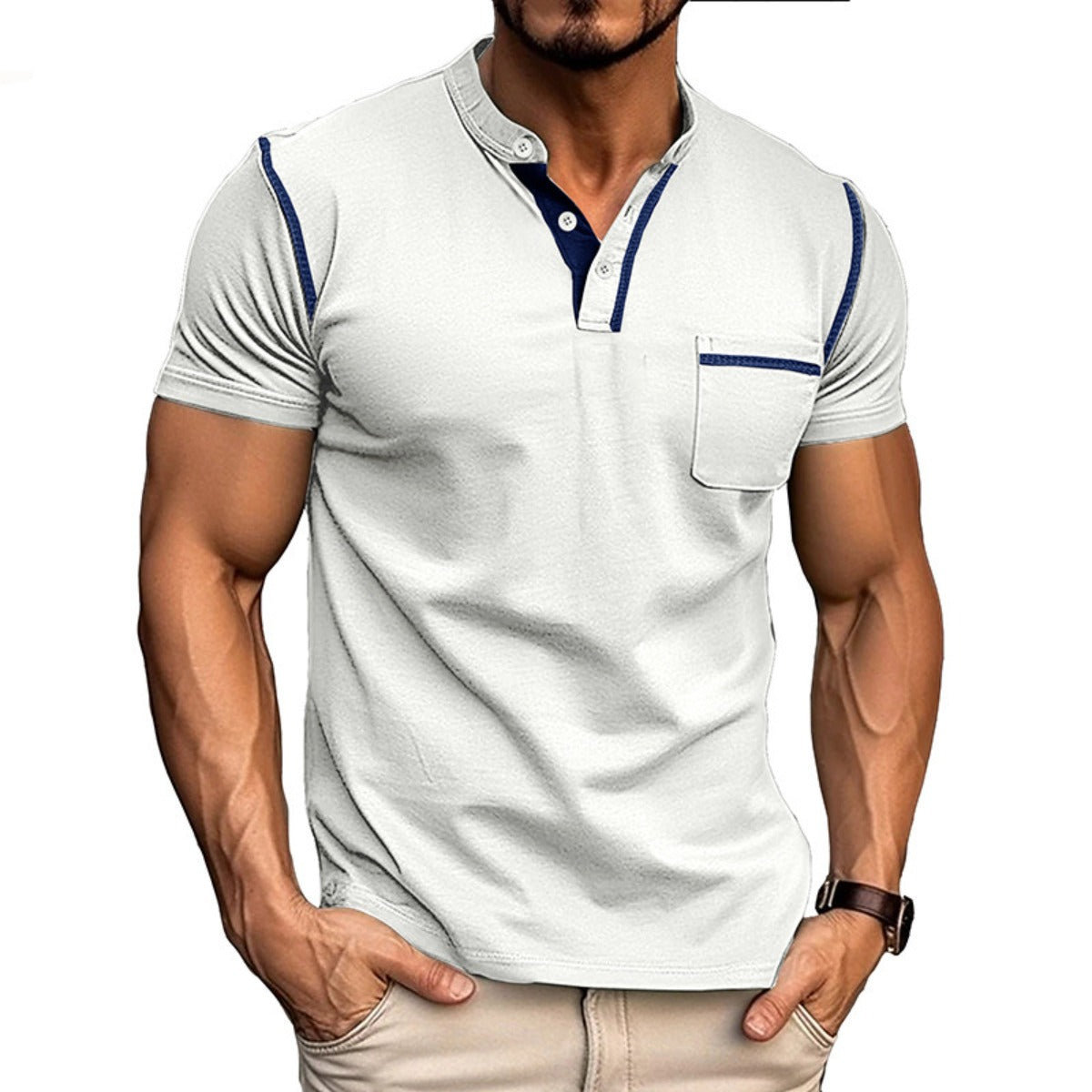 R&B | Kurzärmeliges Henley-Hemd