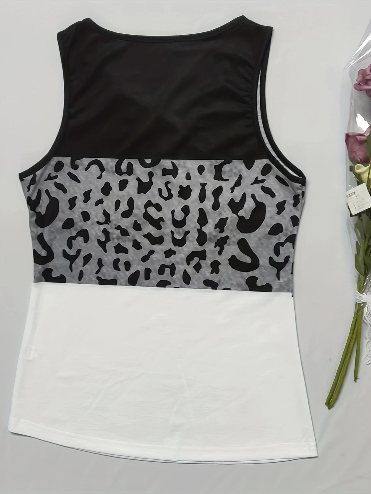 R&B | Damen Leopard Patchwork V-Ausschnitt Top