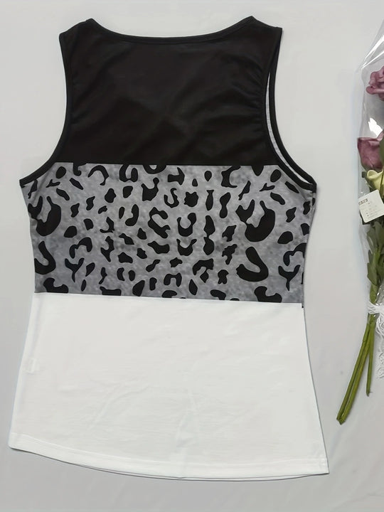 R&B | Damen Leopard Patchwork V-Ausschnitt Top