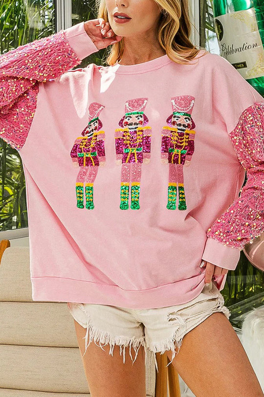 R&B | Weihnachten Lässig Locker Rundhals Pailletten Ärmel Sweatshirt