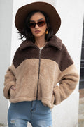 R&B | Zweifarbige Kragenflauschjacke