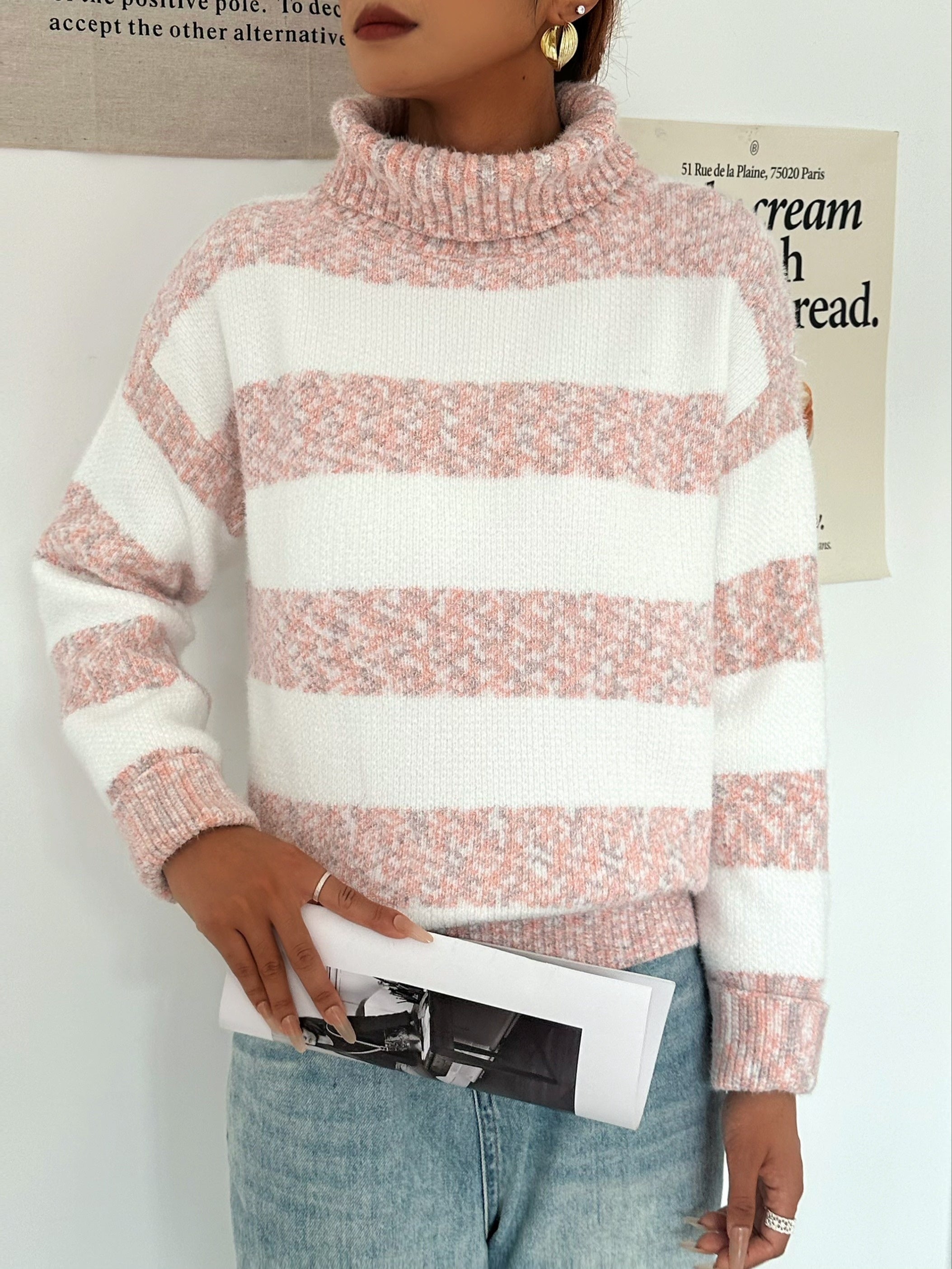 R&B | Strickpullover mit Rollkragen Acrylmischung Gestreiftes Muster