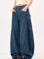 R&B | Blaue Boyfriend Jeans Mit Großen Taschen Und Weitem Krummschnitt