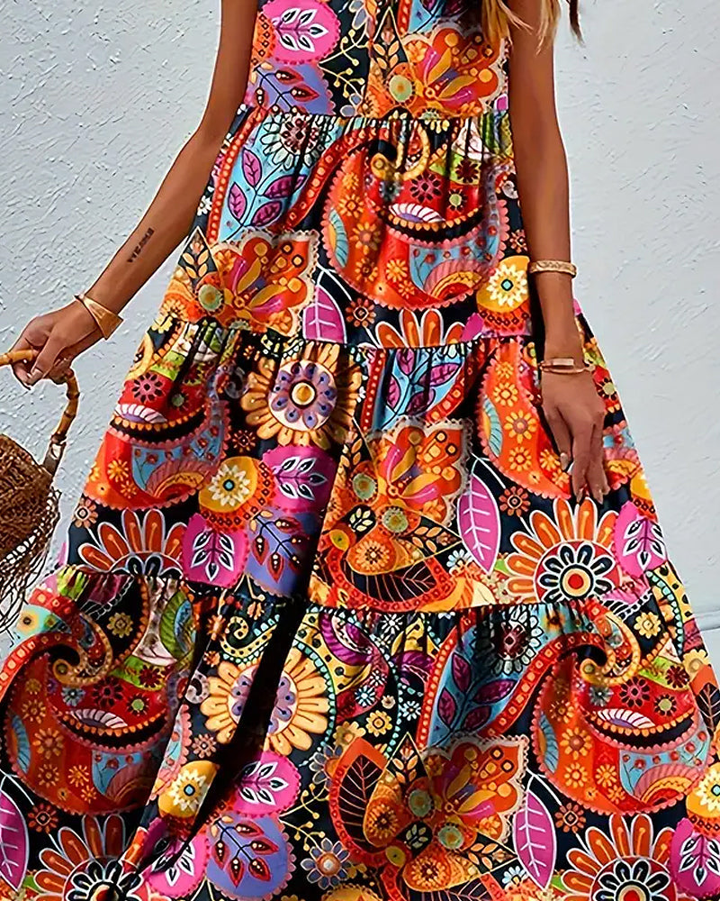 R&B | Ärmelloses, Lockeres, Langes Kleid mit Print