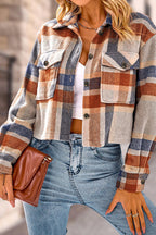 R&B | Pocket Fashion Casual Cropped Damen Karierte Jacke