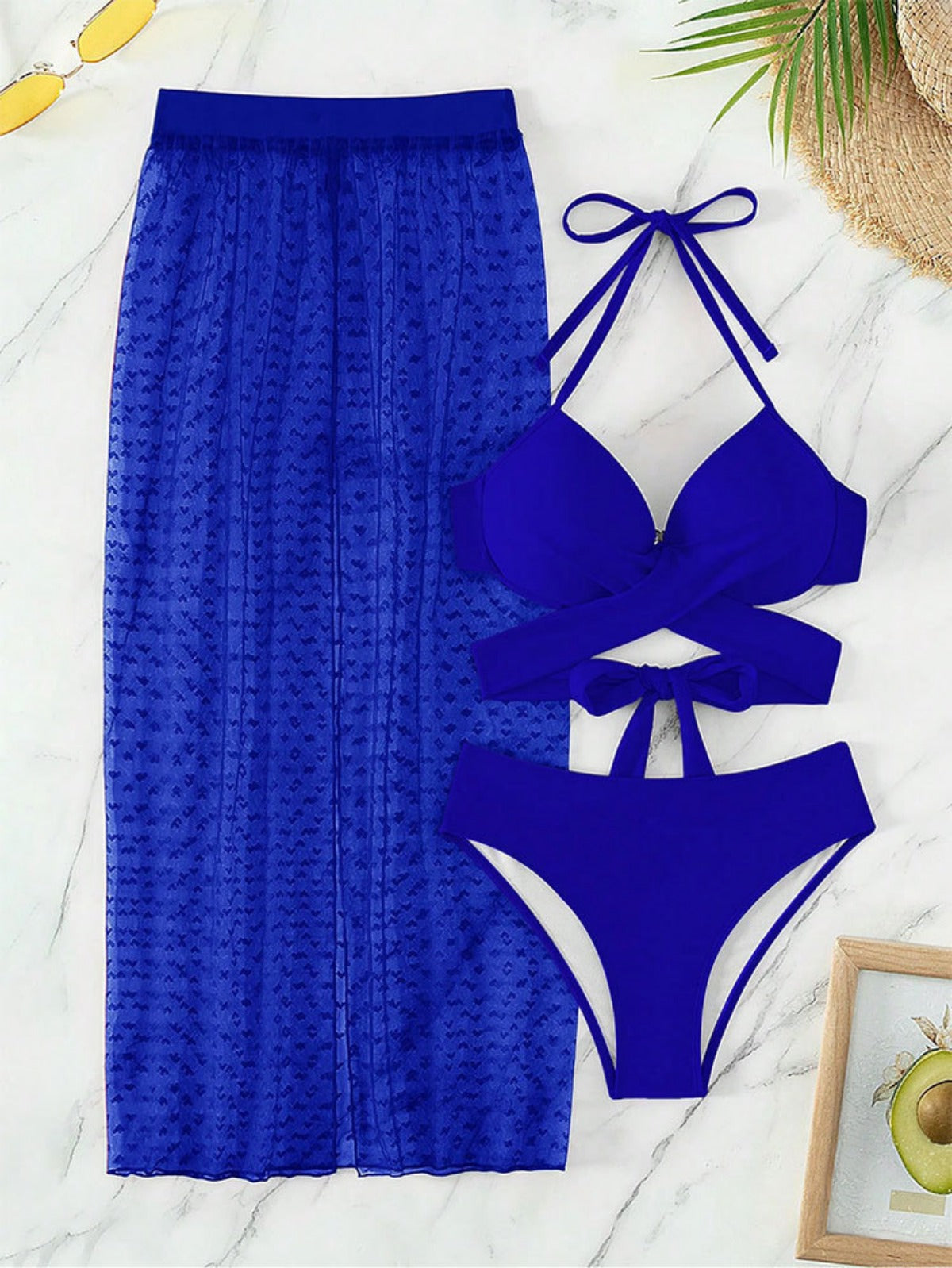 R&B | Dreiteiliger Bikini mit Netzrock