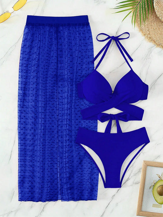 R&B | Dreiteiliger Bikini mit Netzrock