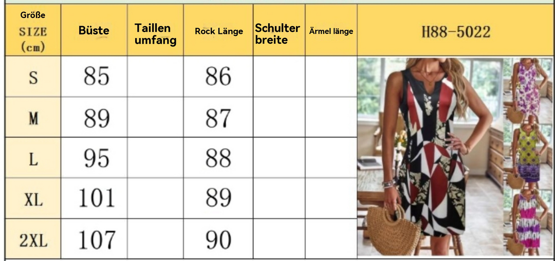 R&B | Bedrucktes ärmelloses Kleid mit V-Ausschnitt für Damen