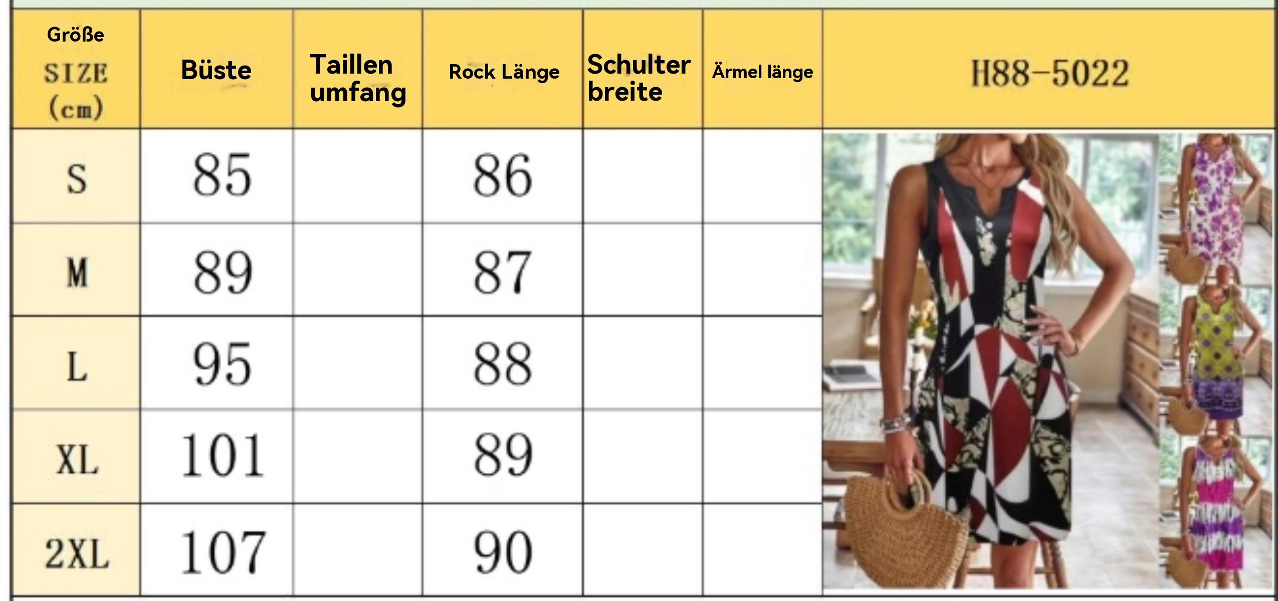 R&B | Bedrucktes ärmelloses Kleid mit V-Ausschnitt für Damen