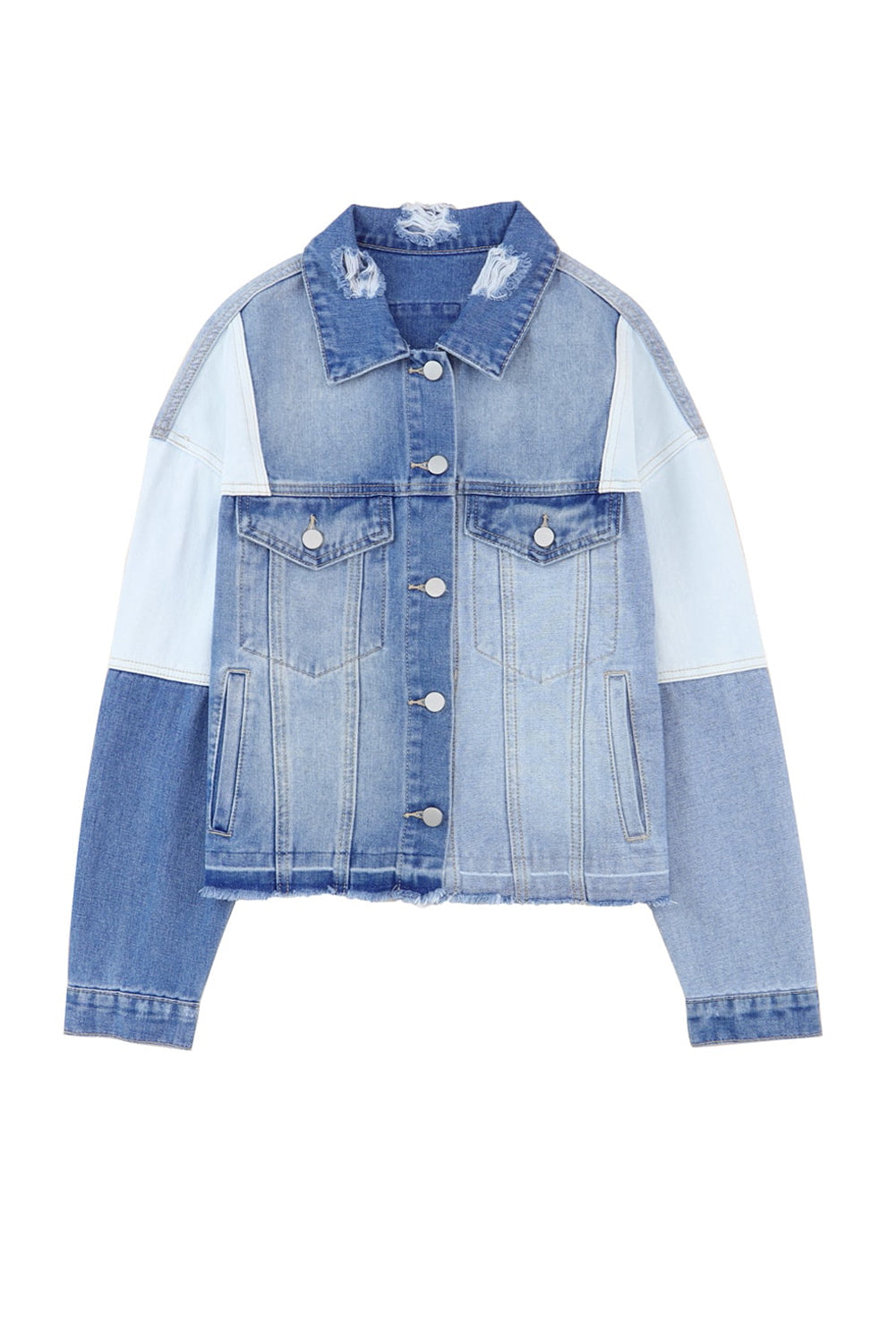 R&B | Denimjacke mit Patchwork und Fransigem Saum Herbst Frauen