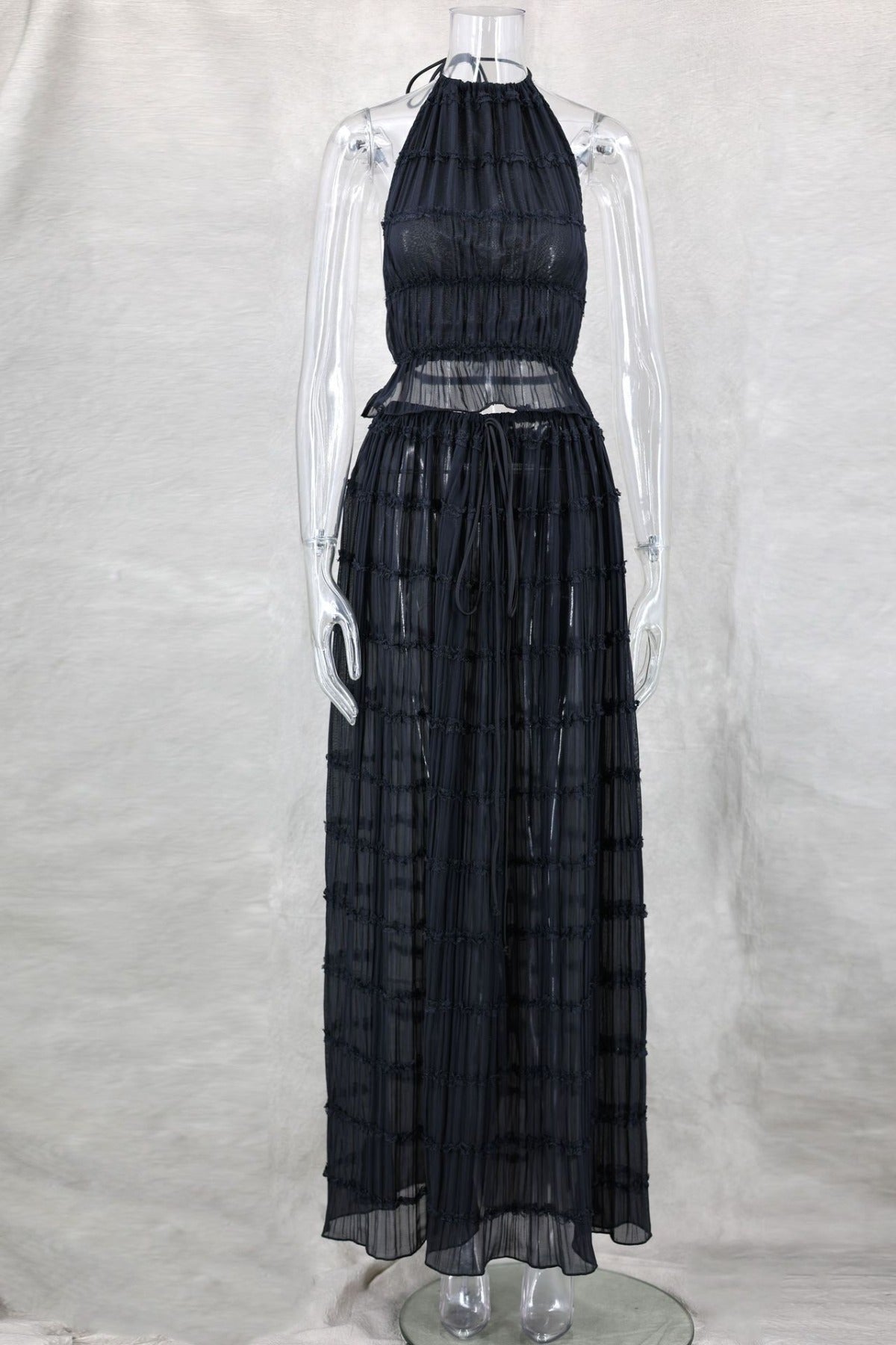 R&B | Neckholder Spitzenweste langes Kleid Set