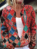 R&B | Knopflose Strickjacke mit Blumenmuster Strick Elegant und Komfortabel