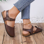R&B | Retro Damen Slingback Sandalen mit Kork und Geschlossener Spitze