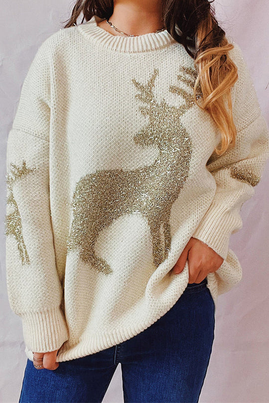 R&B | Weihnachtsmuster Gestrickter Rundhalsausschnitt Langarmpullover