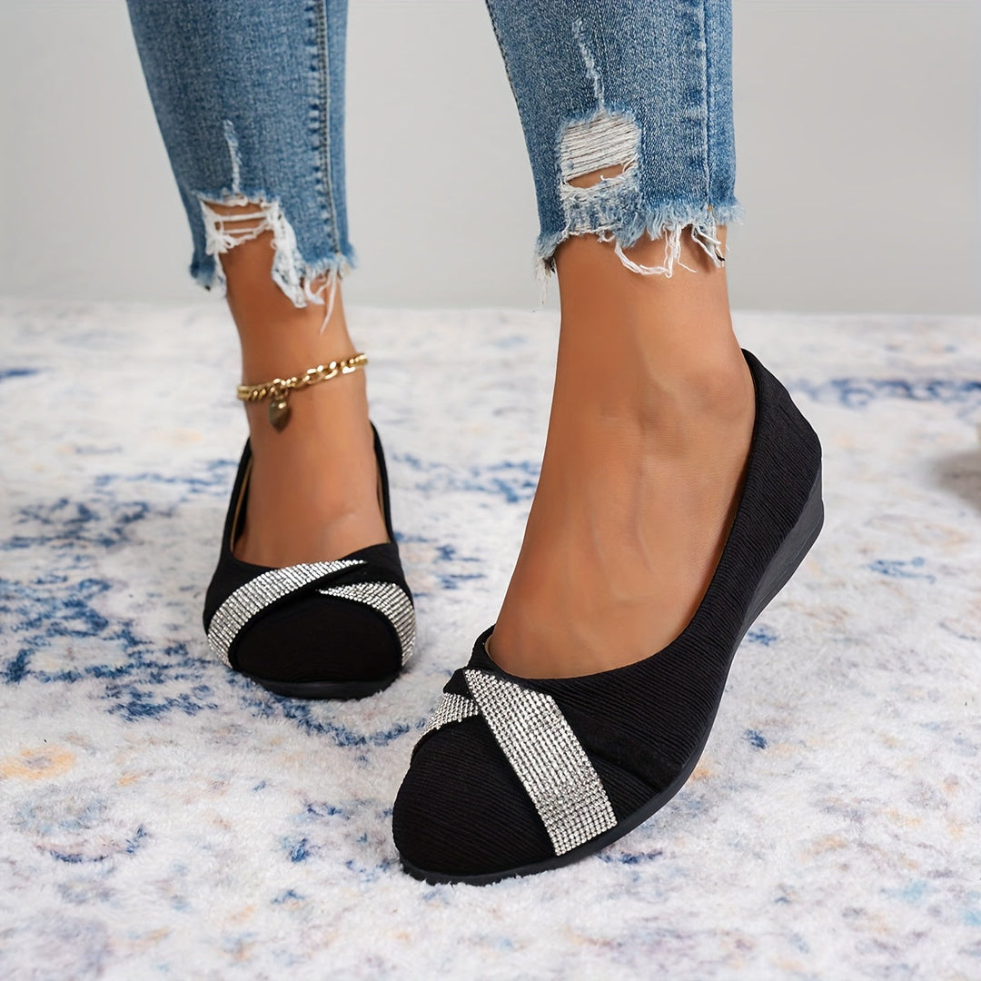 Elegante Kristall-Bogen-Keilabsatz-Sandalen R&B R&B