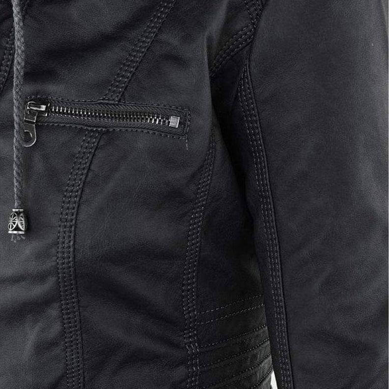 R&B | Damen Slim Fit PU-Leder Zip-Up Hoodie
