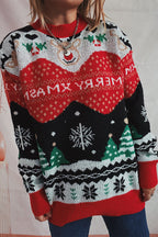 R&B | Weihnachtsmuster Gestrickter Rundhalsausschnitt Langarmpullover