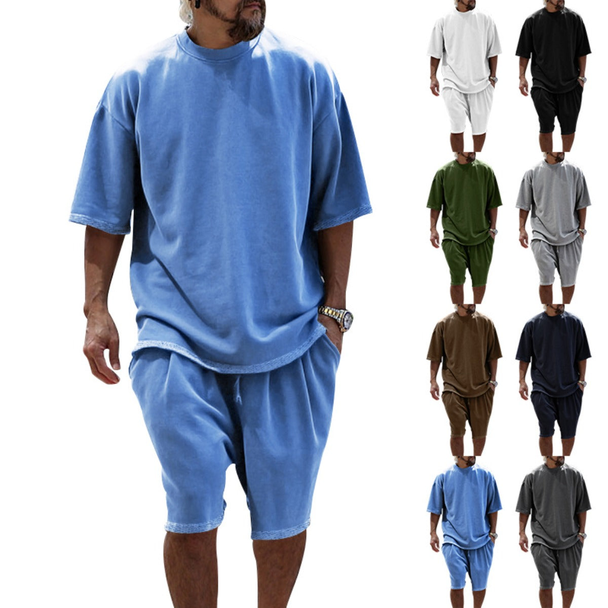 R&B | Lockeres T-Shirt Shorts einfarbiges Set