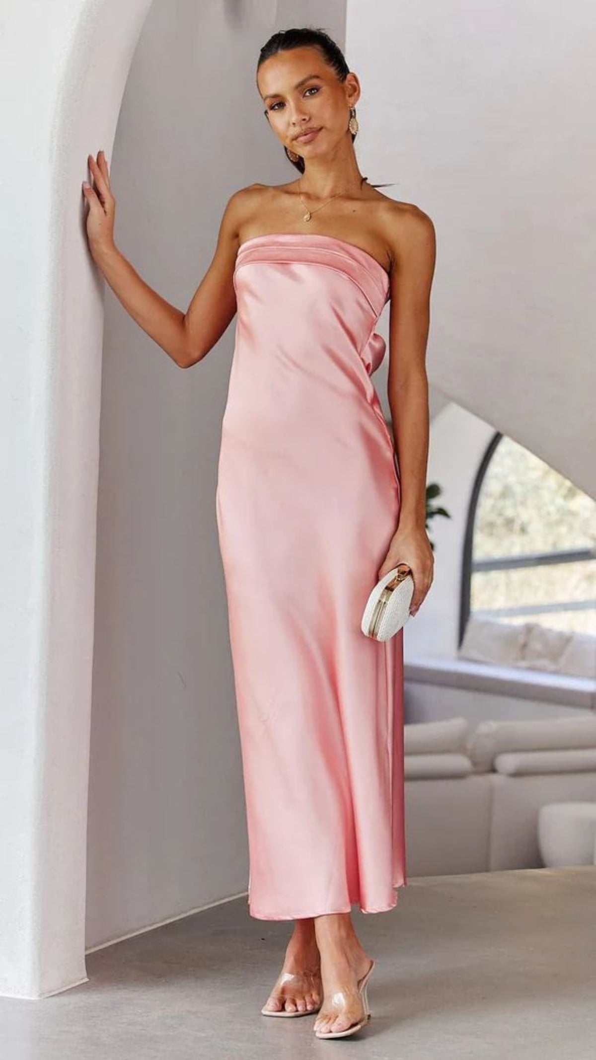 R&B | Satin rückenfreies Röhrentop Kleid
