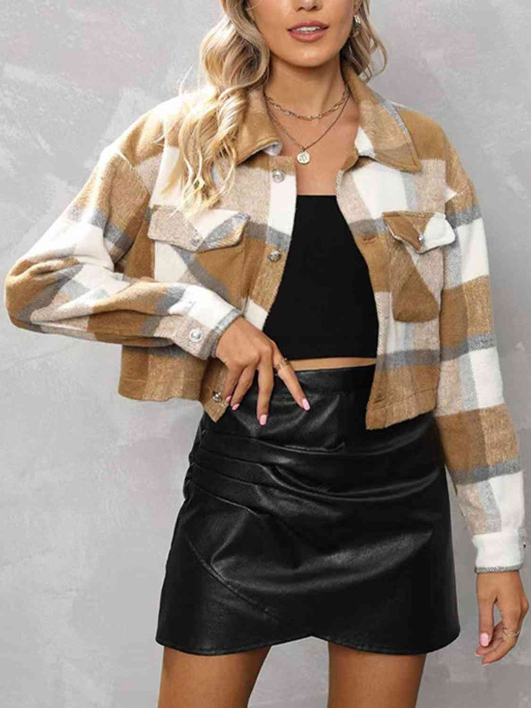 R&B | Karierte Kragenknopf Jacke