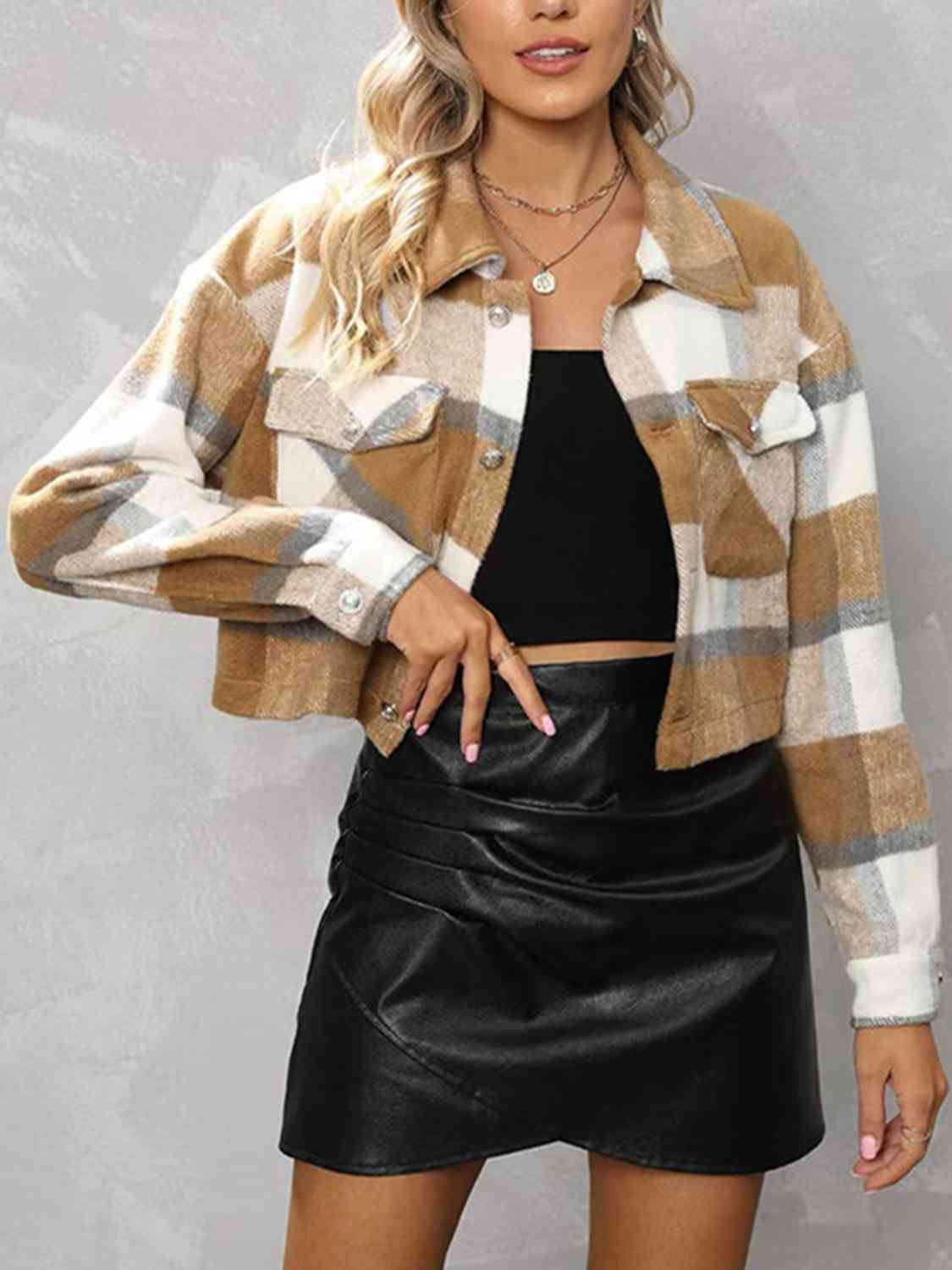R&B | Karierte Kragenknopf Jacke