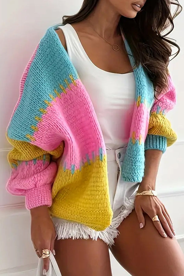 R&B | lässige Strickjacke mit Kontrastnaht-Detail