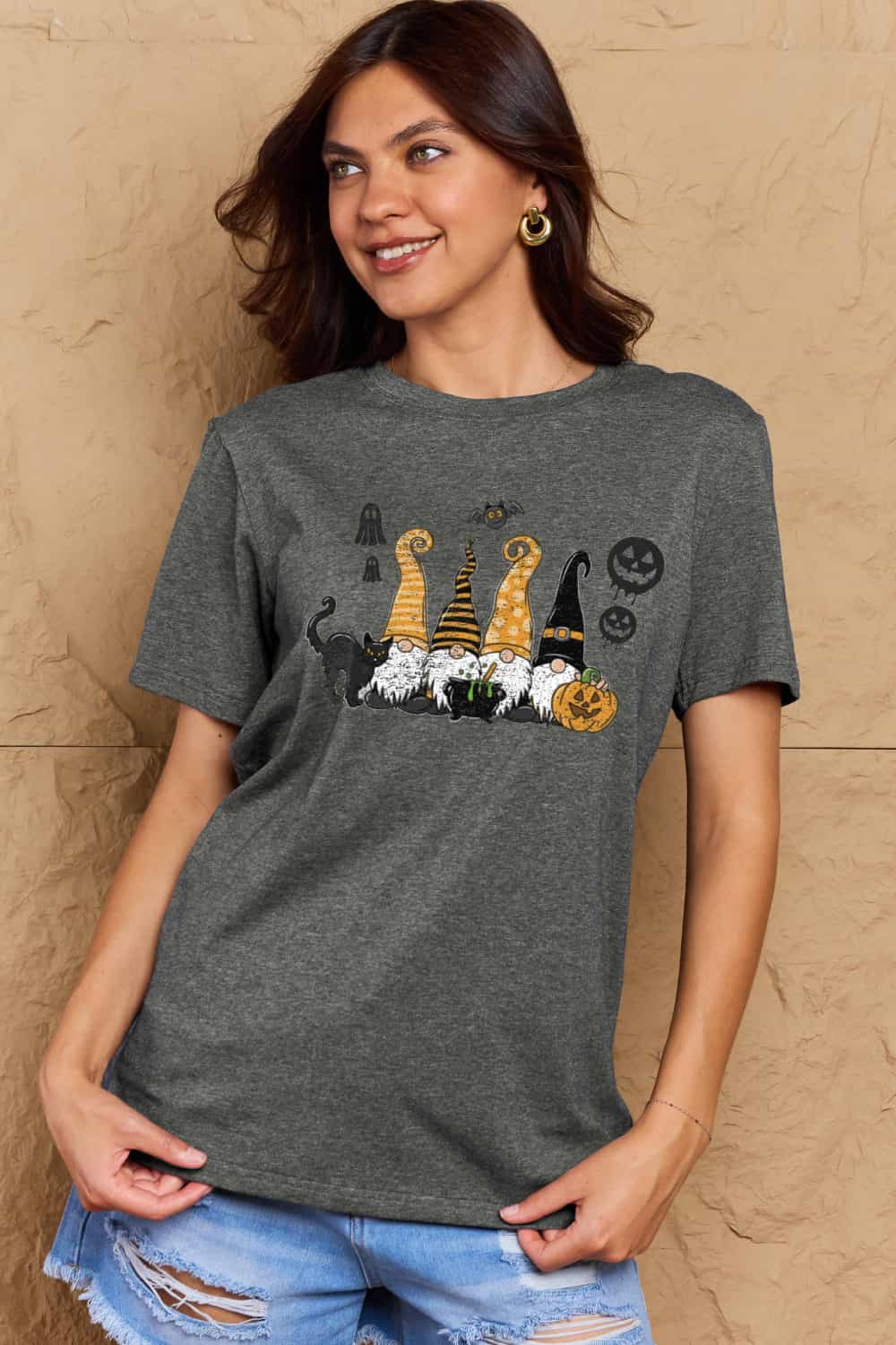 R&B | Simply Love Große Halloween-Themen Grafik Baumwoll-T-Shirt