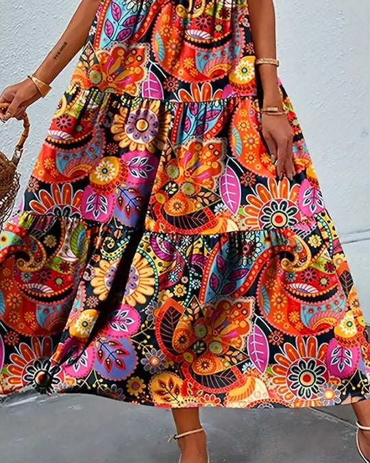 R&B | Ärmelloses, Lockeres, Langes Kleid mit Print