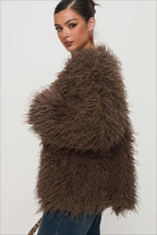 R&B | Fluffy Brown Faux Fur Übergroße Jacke