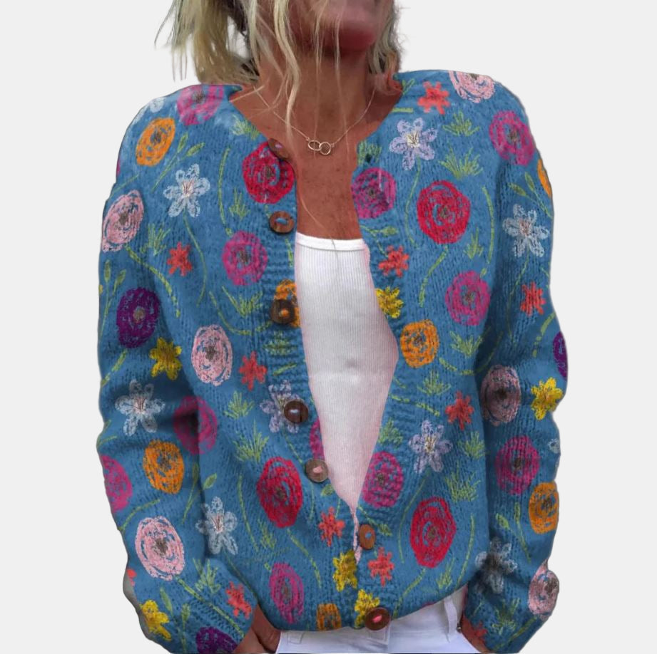 R&B | Blauer Blumenmuster Cardigan