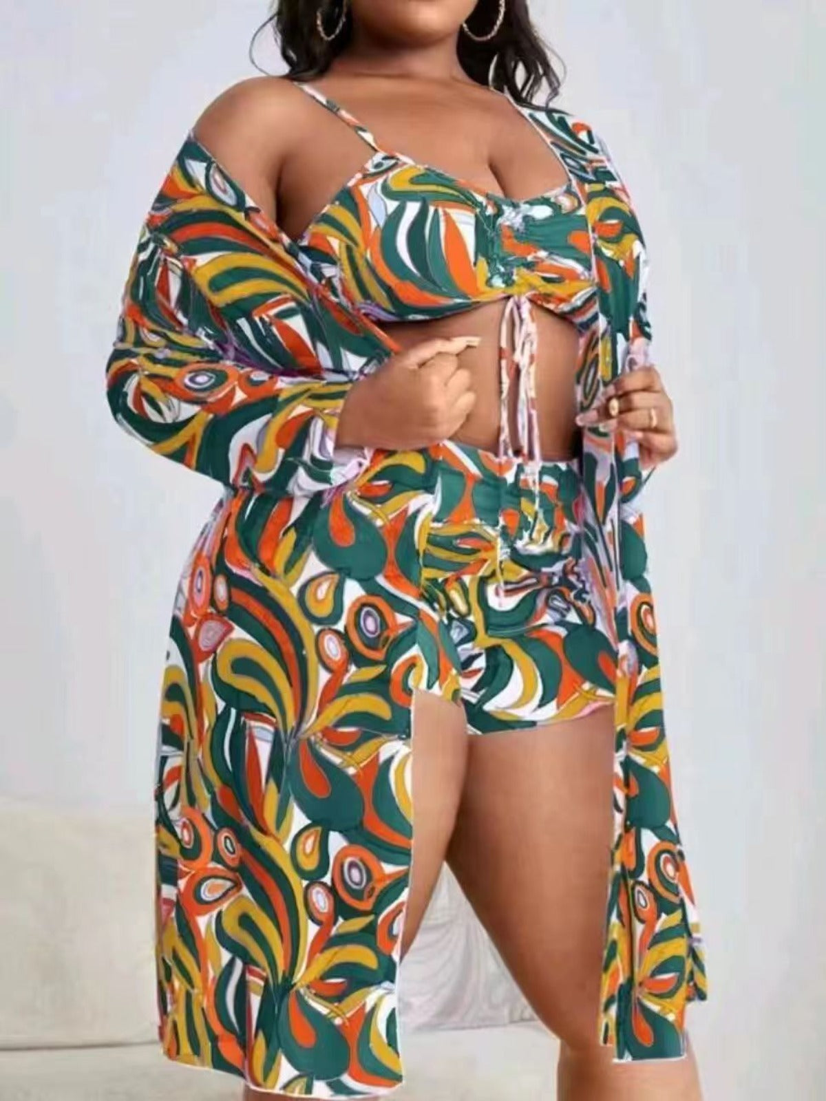 R&B | Große lange Bluse hohe Taille Boxershorts Badeanzug