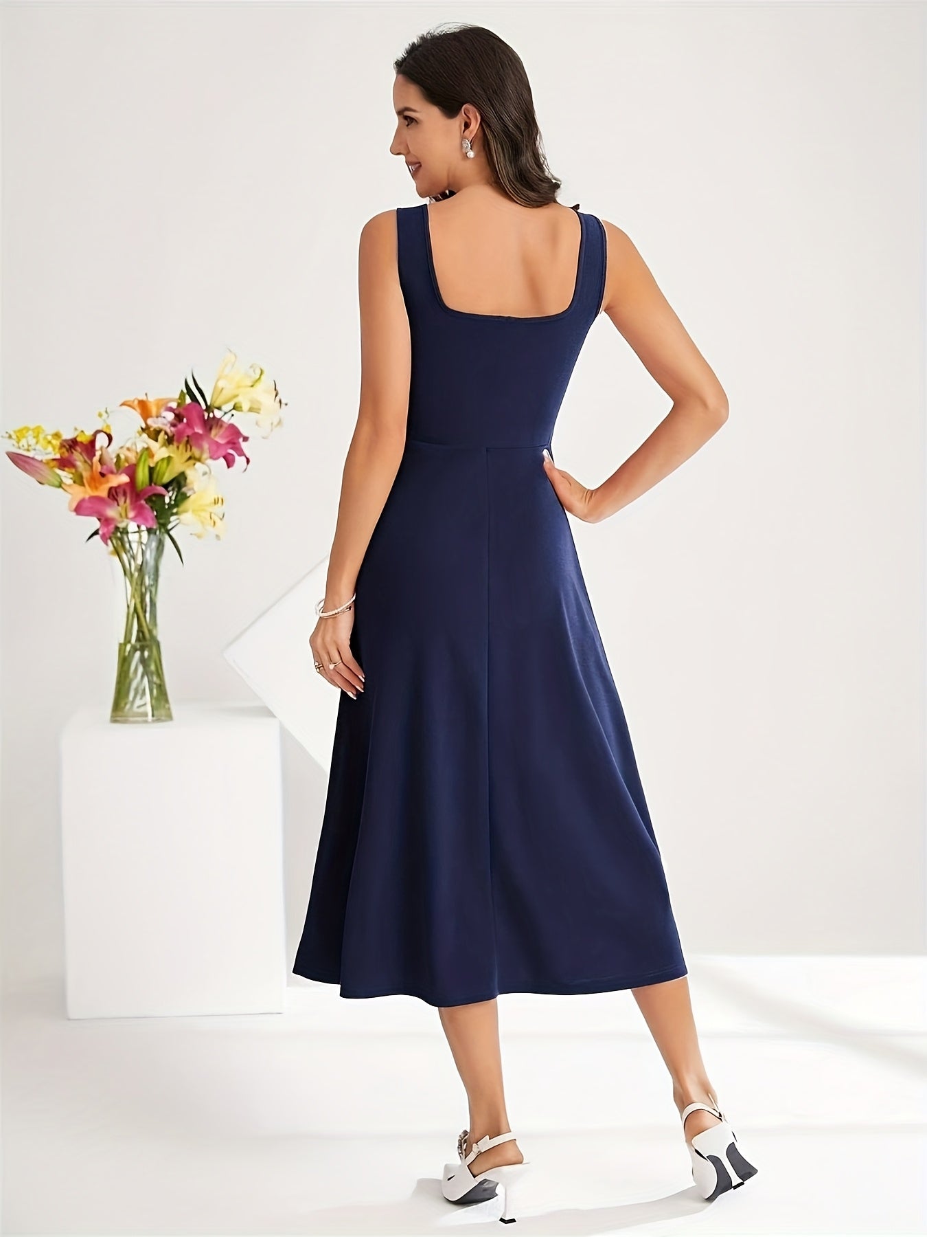 R&B | Elegantes Kleid mit Trägern Dunkelblau Farbe